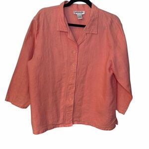 Bagatelle 100% Linen Pink Collared Button-Up 3/4 Sleeve Top Women’s L